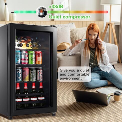 Beverage Refrigerator Wine Fridge 120 Cans, 2.3Cu.Ft./65L Wine Cooler Refrigerator with Glass Door, LED Light, Temperature Control, Adjustable Removable Shelves for Beer, Wine in Saudi Arabia