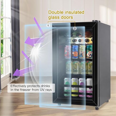 Beverage Refrigerator Wine Fridge 120 Cans, 2.3Cu.Ft./65L Wine Cooler Refrigerator with Glass Door, LED Light, Temperature Control, Adjustable Removable Shelves for Beer, Wine in Saudi Arabia