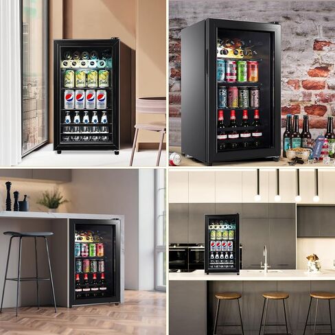 Beverage Refrigerator Wine Fridge 120 Cans, 2.3Cu.Ft./65L Wine Cooler Refrigerator with Glass Door, LED Light, Temperature Control, Adjustable Removable Shelves for Beer, Wine in Saudi Arabia