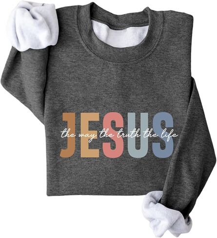 Fleece Pullover Women Jesus The Way The Truth The Life Christian Sweatshirt Long Sleeve Shirt Fall Winter Tops in Saudi Arabia