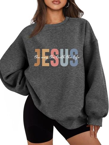 Fleece Pullover Women Jesus The Way The Truth The Life Christian Sweatshirt Long Sleeve Shirt Fall Winter Tops in Saudi Arabia