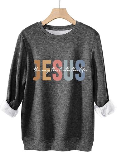Fleece Pullover Women Jesus The Way The Truth The Life Christian Sweatshirt Long Sleeve Shirt Fall Winter Tops in Saudi Arabia