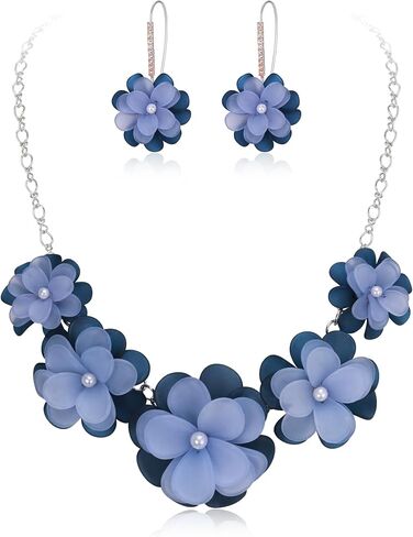 Flyonce Pink Flower Dettion Necklace Boho Summer Holiday Jewelry Goloral Flower Flower Clist in Kuwait