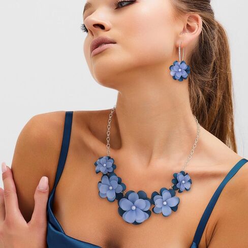 Flyonce Pink Flower Dettion Necklace Boho Summer Holiday Jewelry Goloral Flower Flower Clist in Kuwait