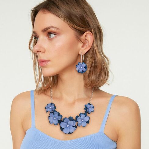 Flyonce Pink Flower Dettion Necklace Boho Summer Holiday Jewelry Goloral Flower Flower Clist in Kuwait