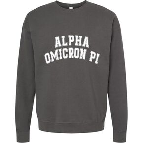 متجر نادي نسائي Alpha Omicron Pi Sweatshirt - صوف كروكيك من النوع الثقيل ، مع تصميم الحروف اليونانية اسكواش in Saudi Arabia