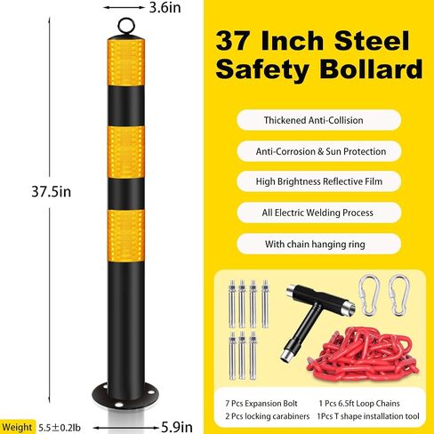 Safety Bollard Post ، Bollards Steel 37 Int ، Design Night Reflection ، Traffic Bollards for Drainway ، Warehouse ، Barrier (2 pcs) in Kuwait