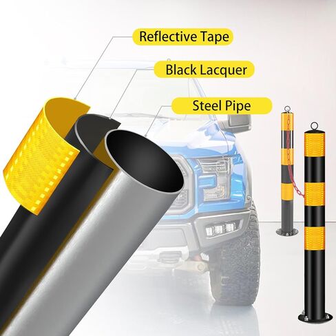 Safety Bollard Post ، Bollards Steel 37 Int ، Design Night Reflection ، Traffic Bollards for Drainway ، Warehouse ، Barrier (2 pcs) in Kuwait