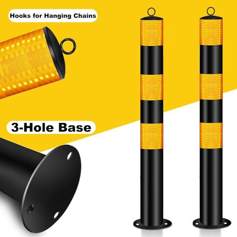 Safety Bollard Post ، Bollards Steel 37 Int ، Design Night Reflection ، Traffic Bollards for Drainway ، Warehouse ، Barrier (2 pcs) in Kuwait