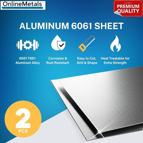 onlilemetals 6061-T651 ورقة الألومنيوم-6 "× 12" ، 1/8 "سميكة ، 2 أجزاء | لوحات الألومنيوم المسطحة لحرف DIY ، هواية ، طحن | صفائح معدنية خام لصنع المجوهرات ، CNC ، قطع لوحة الأدوات. in Saudi Arabia