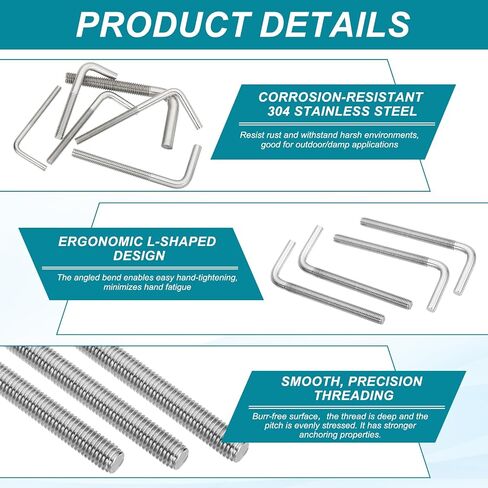 MECCANIXITY 5pcs M8 x 80mm L-Shaped Right Angle Bolt Screw, 304 Stainless Steel L Shape Foundation Bolt Long Square Bend Screw in Saudi Arabia