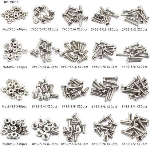 320pcs#2-56#4-40#6-32#8-32 UNC من الفولاذ المقاوم للصدأ من الفولاذ المقاوم للصدأ براغي رأس البراغي in Saudi Arabia