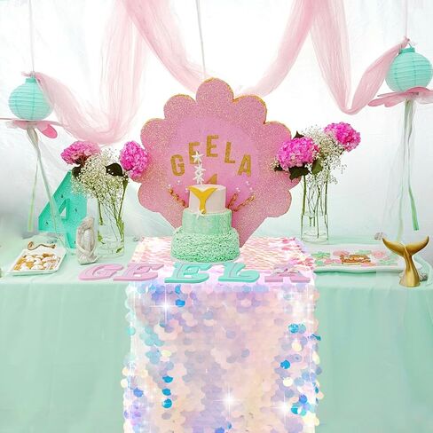 1 Pack Mermaid Party Table Runner 12 x 84 Inches Mermaid Tail Scales Sequin Table Runner Glitter Holographic Table Cover for Birthday Party Ocean Decorations in Kuwait