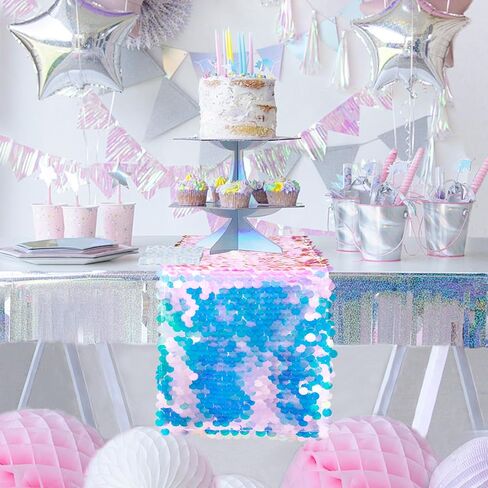 1 Pack Mermaid Party Table Runner 12 x 84 Inches Mermaid Tail Scales Sequin Table Runner Glitter Holographic Table Cover for Birthday Party Ocean Decorations in Kuwait