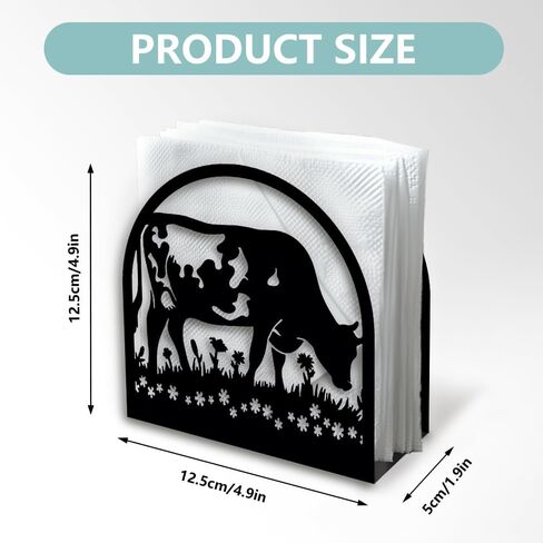 بقرة أكل العشب ديكور حامل منديل معدني أسود للمناولة ، 4.9 "× 4.9" × 1.9 "حامل منديل دافئ لمطعم المطبخ المنزلي حفلة مقهى بار غرفة الطعام in Kuwait