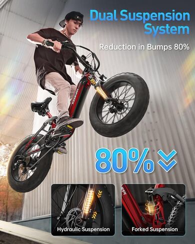 Corgi Electric Bike for Adults 960W, 48V 20Ah Battery, New Longitudinal Suspension, 20'' Fat Tire Full Suspension Mountain Ebike, 28MPH & 80Miles Range, LCD Display, 7 Speed in Saudi Arabia
