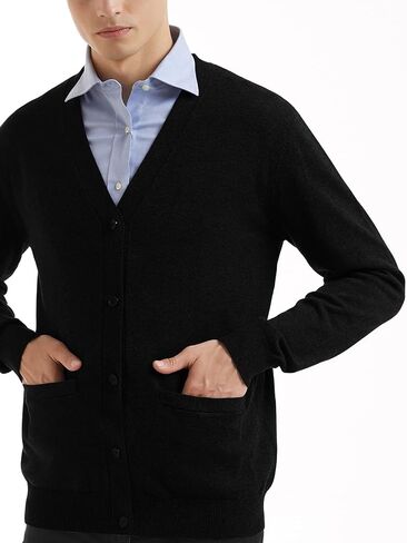 QUALFORT Mens Cardigan Sweater 100% Cotton Pockets Casual Slim Fit V-Neck Knitted Sweaters Button up in Kuwait