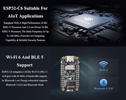 ESP32-C6 1.47inch Touch Display Development Board, 172x320 Resolution IPS LCD, 262K Display Color, Supports W-F-i 6 / BLE 5, 160MHz RISC-V Processor, Type-C, with Pre-Soldered Header in Saudi Arabia