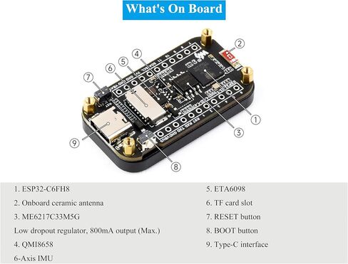 ESP32-C6 1.47inch Touch Display Development Board, 172x320 Resolution IPS LCD, 262K Display Color, Supports W-F-i 6 / BLE 5, 160MHz RISC-V Processor, Type-C, with Pre-Soldered Header in Saudi Arabia