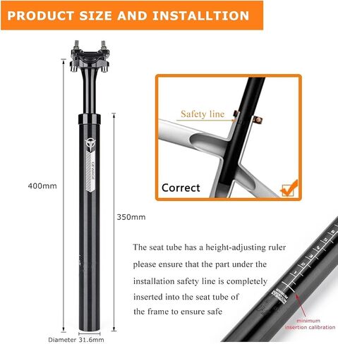 Suspension Seatpost for Bicycles - 27.2/30.9/31.6 X 400mm Shock Absorbing Bike Seatposts - Lightweight Aluminum Alloy Seat Post for Mountain Road Bike BMX eBike in Kuwait