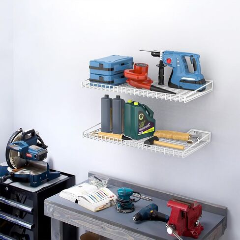 TORACK Wall-Mounted Storage Shelves, Mixed-Size Garage Wall Shelving for Closet & Laundry Room, Heavy-Duty Wall Shelf Holds Up to 65 lbs(White) in Saudi Arabia