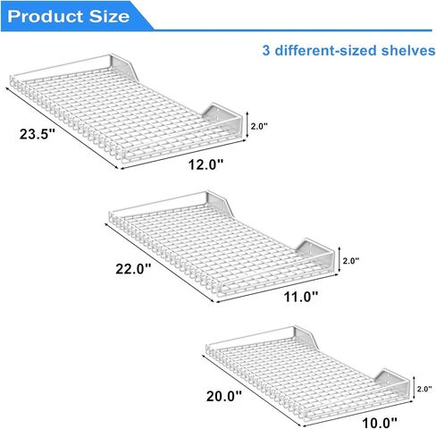 TORACK Wall-Mounted Storage Shelves, Mixed-Size Garage Wall Shelving for Closet & Laundry Room, Heavy-Duty Wall Shelf Holds Up to 65 lbs(White) in Saudi Arabia