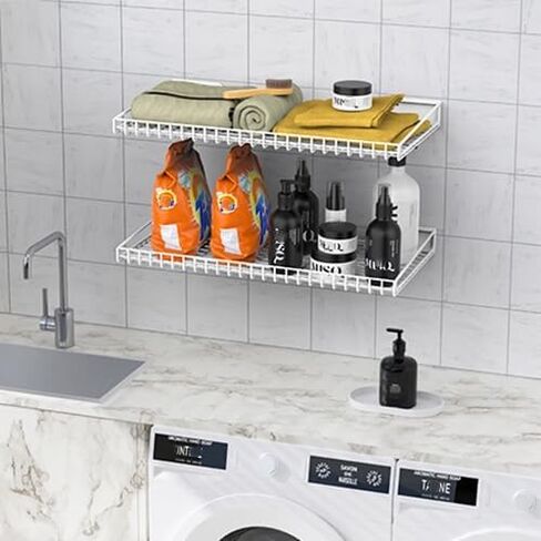 TORACK Wall-Mounted Storage Shelves, Mixed-Size Garage Wall Shelving for Closet & Laundry Room, Heavy-Duty Wall Shelf Holds Up to 65 lbs(White) in Saudi Arabia
