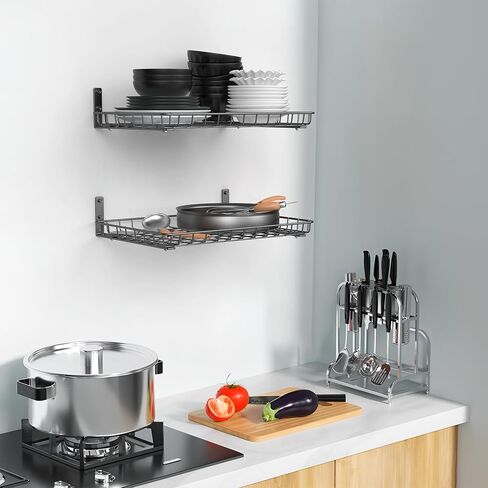 WALMANN Wall Shelves, 12 * 18 inch Wall-Mounted Storage Shelves for Garage, Closet, Laundry Room, Heavy Duty Wall Shelving, Holds Up to 60 lbs(Pack of 2, White) in Saudi Arabia