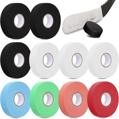 OMISTAR 10 Rolls Hockey Tapes, Non-Slip Lacrosse Stick Tapes, Adhesive Polyester-Cotton Shin Pad Wrappers, Multipurpose Sports Stick Tapes for Ice Skate, Skiing, 1×27.3 Yards Per Roll in Kuwait