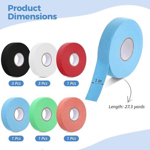 OMISTAR 10 Rolls Hockey Tapes, Non-Slip Lacrosse Stick Tapes, Adhesive Polyester-Cotton Shin Pad Wrappers, Multipurpose Sports Stick Tapes for Ice Skate, Skiing, 1×27.3 Yards Per Roll in Kuwait