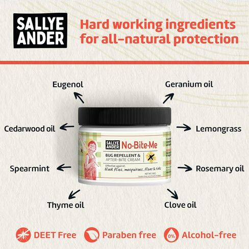 Sallyeander No Bite Me All -Natural Bug & Ensect Cream - Cream anti Itch - 2 أوقية - آمنة للأطفال والرضع - يصد البعوض والذباب الأسود والبراغيث والقراد in Kuwait