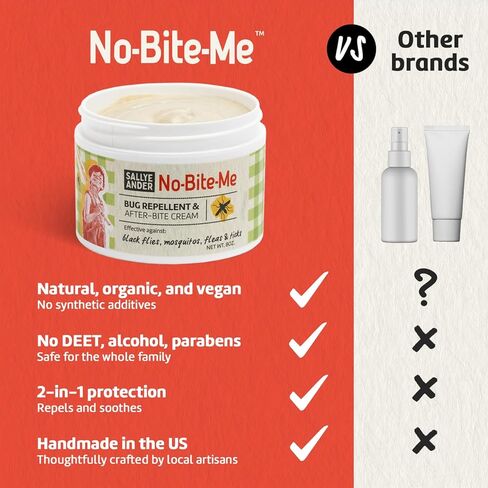 Sallyeander No Bite Me All -Natural Bug & Ensect Cream - Cream anti Itch - 2 أوقية - آمنة للأطفال والرضع - يصد البعوض والذباب الأسود والبراغيث والقراد in Kuwait