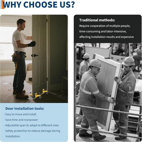 2 Piece Door Installation Kit for 0 to 1.89 Inch Thick, 750 Lbs Heavy Duty Door Installation Tools with Wheels for Commercial & Residential Use, One-Person Operation,Yellow in Saudi Arabia