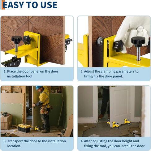 2 Piece Door Installation Kit for 0 to 1.89 Inch Thick, 750 Lbs Heavy Duty Door Installation Tools with Wheels for Commercial & Residential Use, One-Person Operation,Yellow in Saudi Arabia