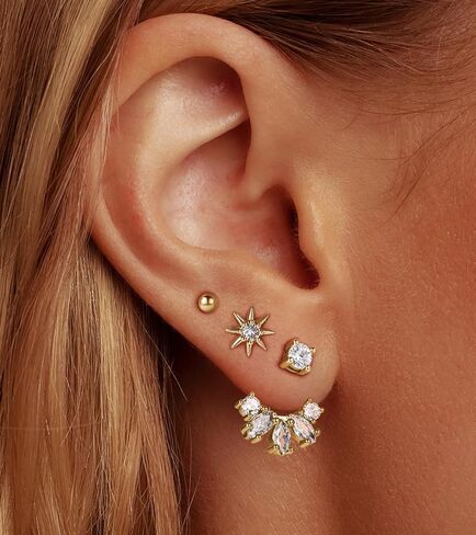 أقراط Gold Sporclo للنساء hypoallergenic 14k مقعدة الذهب مقاطع studring stands stackets مجموعة 3 أزواج من الصلب huggie arring لثقب متعددة in Kuwait