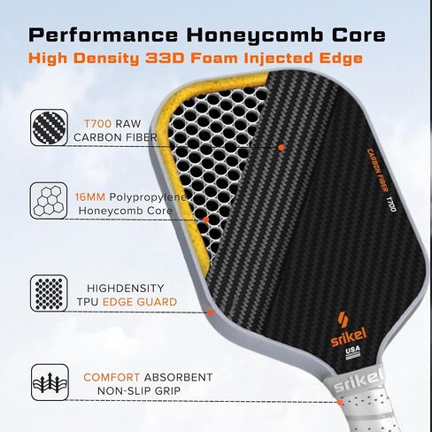 Pickleball Paddles, Raw T700 Carbon Fiber Pickleball Paddle, 16mm Power Polymer Core, Professional Rackets for Great Spin, Control & Precision Shots, USAPA Approved in Saudi Arabia