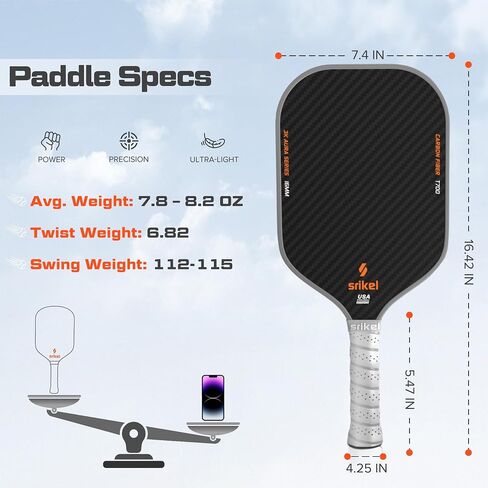 Pickleball Paddles, Raw T700 Carbon Fiber Pickleball Paddle, 16mm Power Polymer Core, Professional Rackets for Great Spin, Control & Precision Shots, USAPA Approved in Saudi Arabia