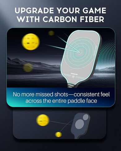 VINSGUIR Pickleball Paddle, Carbon Fiber Surface (CFS) High Grit & Spin, Pickle Ball Racket with 16MM Polypropylene Honeycomb Core and Elongated Handle, Ideal for Beginners and Professionals in Kuwait