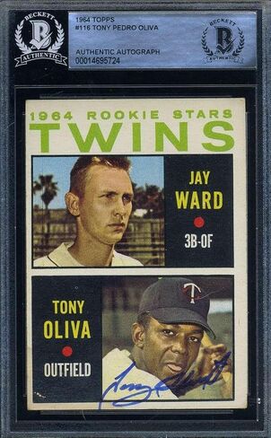 Tony Oliva Beckett BAS Signed 1964 Topps Rookie Autograph - Baseball Slabbed Autographed Cards in Saudi Arabia