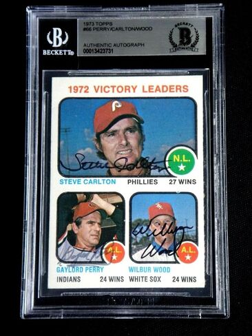 Steve Carlton Perry Wilbur Wood Signed 1973 Topps #66 Beckett Autograph Auto - Baseball Slabbed Autographed Cards in Saudi Arabia