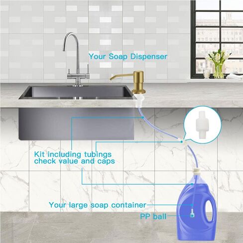 Dish Soap Dispenser for Kitchen Sink, Countertop Sink Soap Dispenser Water Pump with 47" No-Spill Extension Tube Kit Design for Kitchen Bathroom, Easy to Press, No More Refills （Golden） in Kuwait