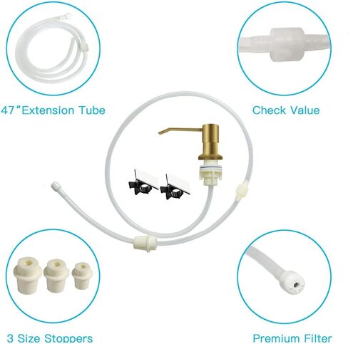 Dish Soap Dispenser for Kitchen Sink, Countertop Sink Soap Dispenser Water Pump with 47" No-Spill Extension Tube Kit Design for Kitchen Bathroom, Easy to Press, No More Refills （Golden） in Kuwait