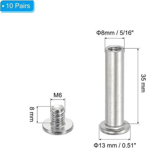 براغي Patikil Hex Chicago ، 10 مجموعة المسمار المسمار الربط M6 × 35 مم توصيل Hex Drive Cap Cap Bolt Brold for scrapbook belt belt belt photo photo repair ، silver in Kuwait