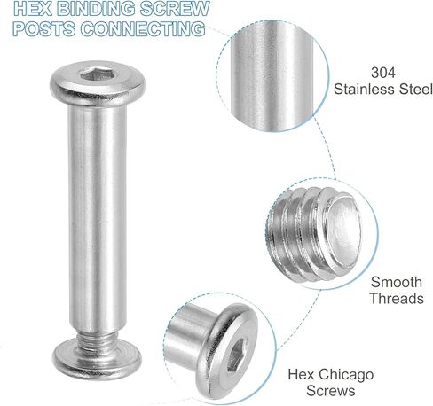 براغي Patikil Hex Chicago ، 10 مجموعة المسمار المسمار الربط M6 × 35 مم توصيل Hex Drive Cap Cap Bolt Brold for scrapbook belt belt belt photo photo repair ، silver in Kuwait