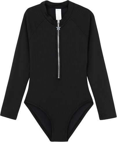 Gottex Kids Girls Summer Rib Textured Long Sleeve Zip Front One Piece Swimsuit Built-in 50+ UPF UV Protection Swimwear in Saudi Arabia