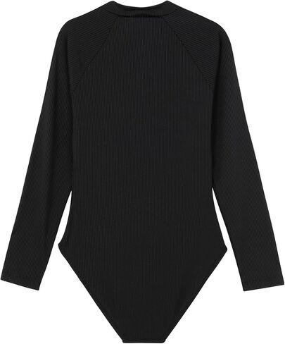 Gottex Kids Girls Summer Rib Textured Long Sleeve Zip Front One Piece Swimsuit Built-in 50+ UPF UV Protection Swimwear in Saudi Arabia