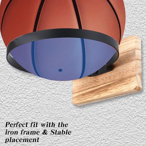 4 Pcs Wall Mount Basketball Holder with Wooden Base, Ball Storage Holders Display Rack for Autograph Basketball, Football, Soccer, Volleyball Collection, Sports Accessories Organizer for Player Fans in Saudi Arabia