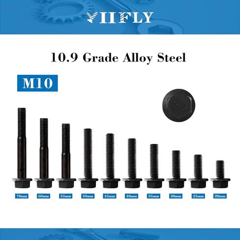 M10 x 25mm Flanged Hex Head Bolts Flange Hexagon Screws, M10x1.5 Bolt, 10.9 Grade Alloy Steel, Hexagon Head Bolts, Black Oxide Finish, Full Thread, Quantity 10 in Saudi Arabia