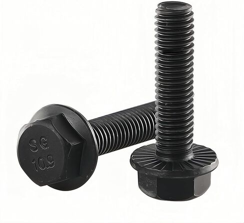 M10 x 25mm Flanged Hex Head Bolts Flange Hexagon Screws, M10x1.5 Bolt, 10.9 Grade Alloy Steel, Hexagon Head Bolts, Black Oxide Finish, Full Thread, Quantity 10 in Saudi Arabia