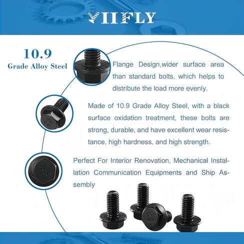 M10 x 25mm Flanged Hex Head Bolts Flange Hexagon Screws, M10x1.5 Bolt, 10.9 Grade Alloy Steel, Hexagon Head Bolts, Black Oxide Finish, Full Thread, Quantity 10 in Saudi Arabia